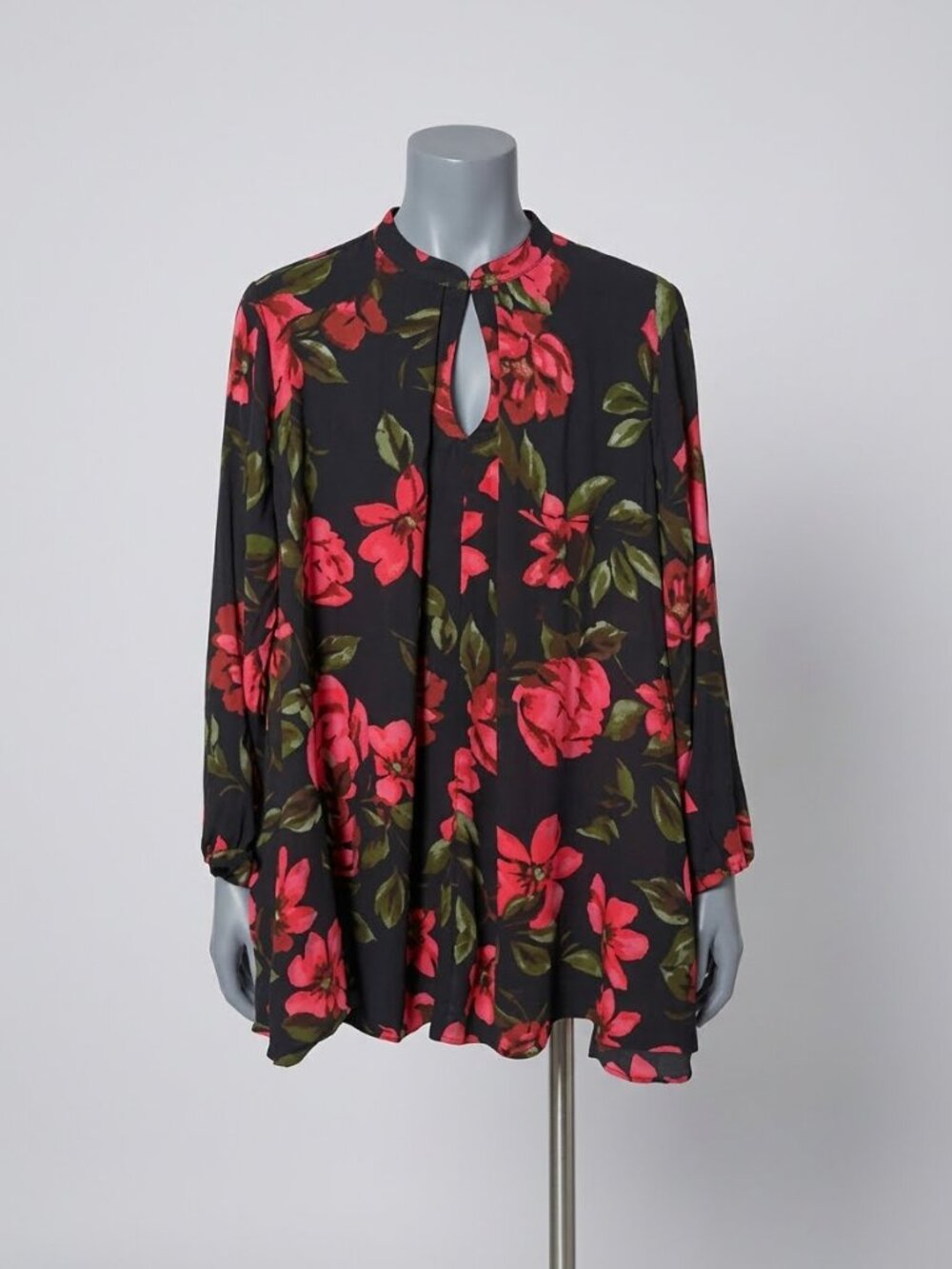 Akira Tunic Dress Black Rose Long Sleeve Key Hole Neckline Party Hi Low Size L